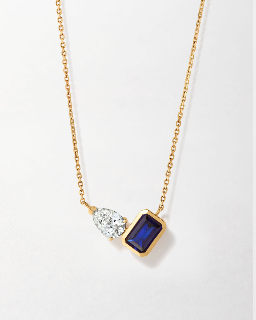 Toi Et Moi Blue Sapphire and Diamond Necklace