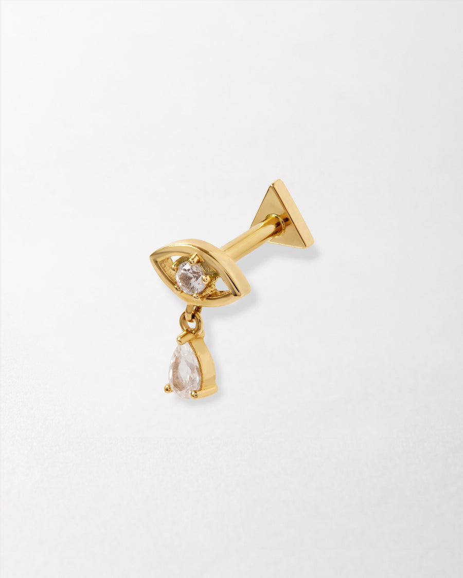 Lab-Grown White Sapphire Evil Eye Piercing Earring