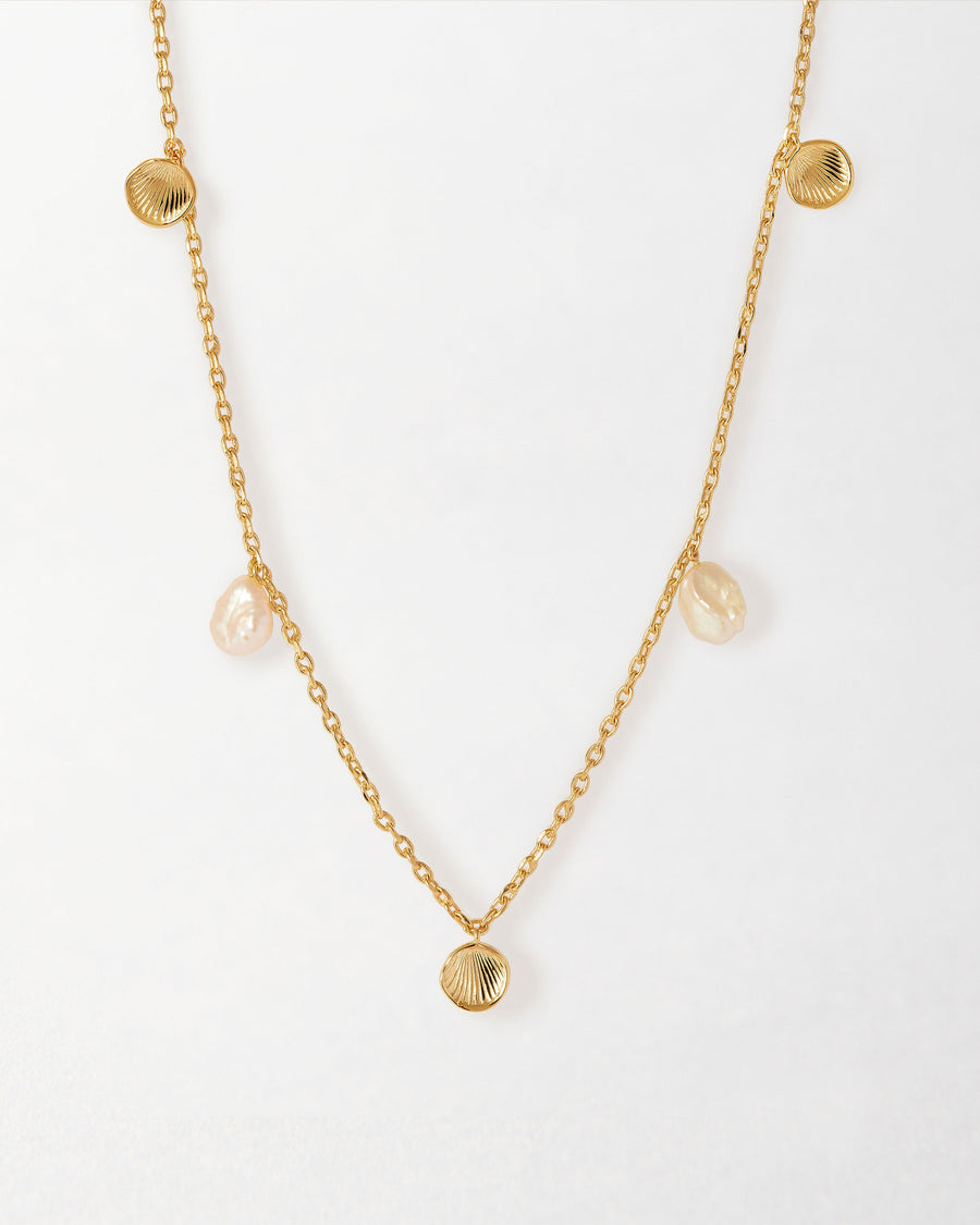 Coastal Shell and Pearl Station Necklace