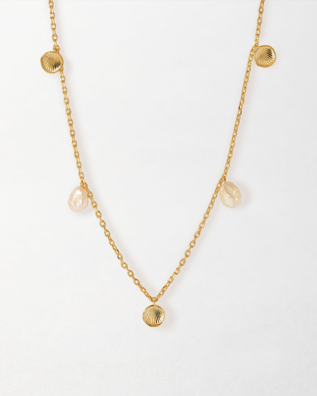 Coastal Shell and Pearl Station Necklace