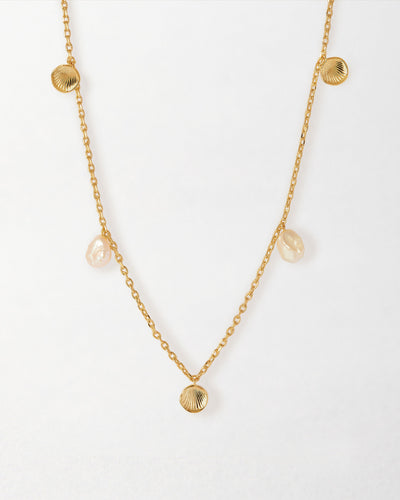 Coastal Shell and Pearl Station Necklace