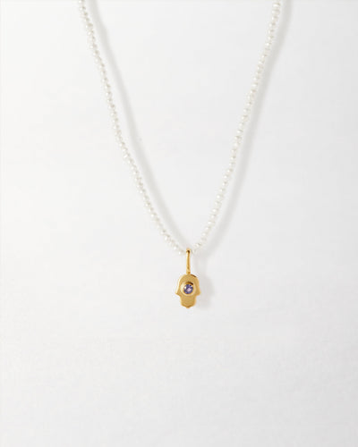 Mini Hamsa Pearl Necklace