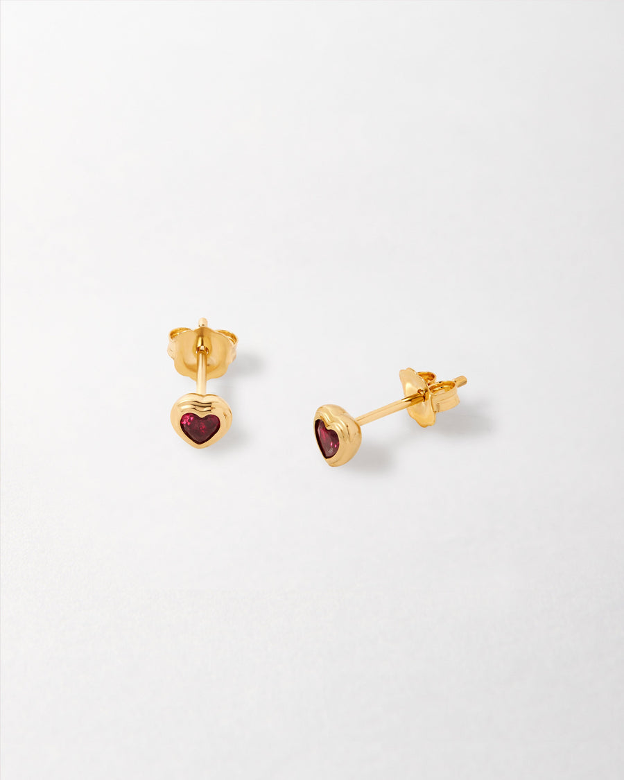 Heart Ruby Stud Earrings
