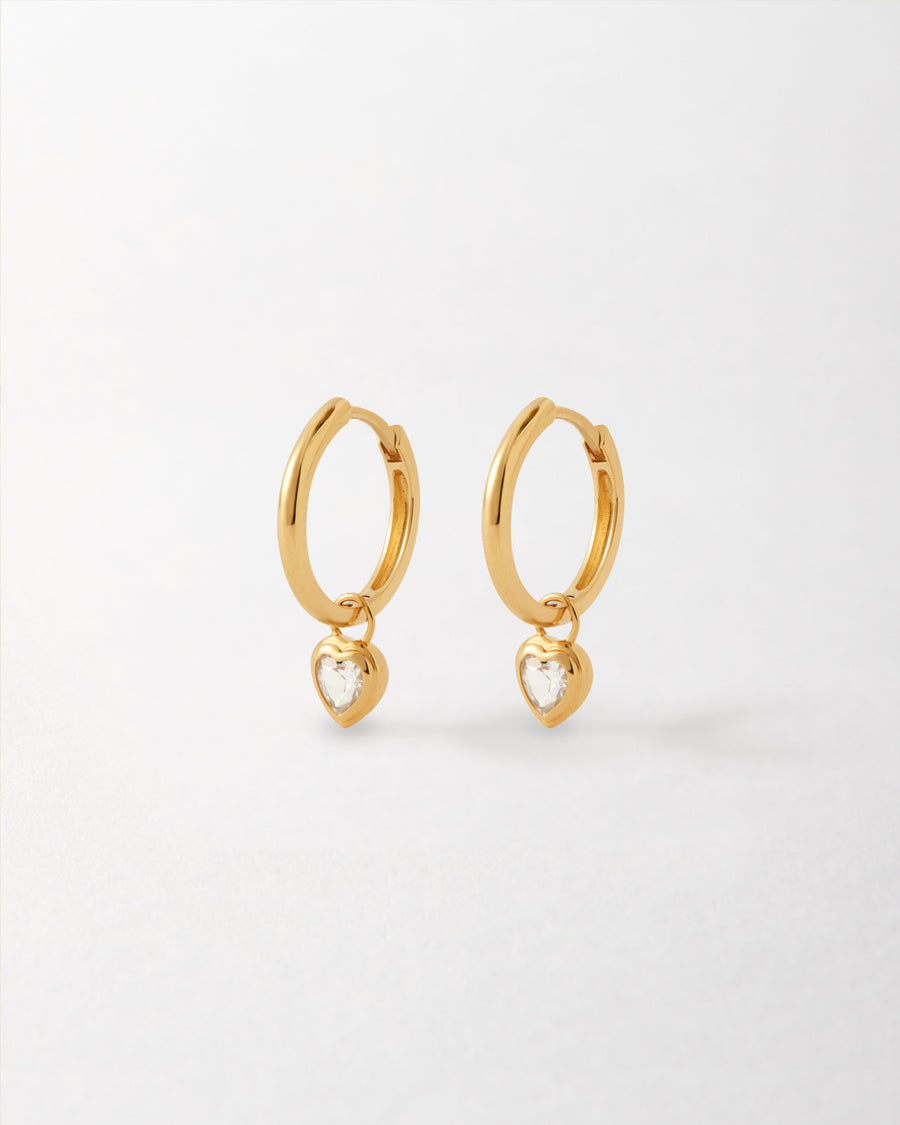 Heart White Sapphire Hoop Earrings