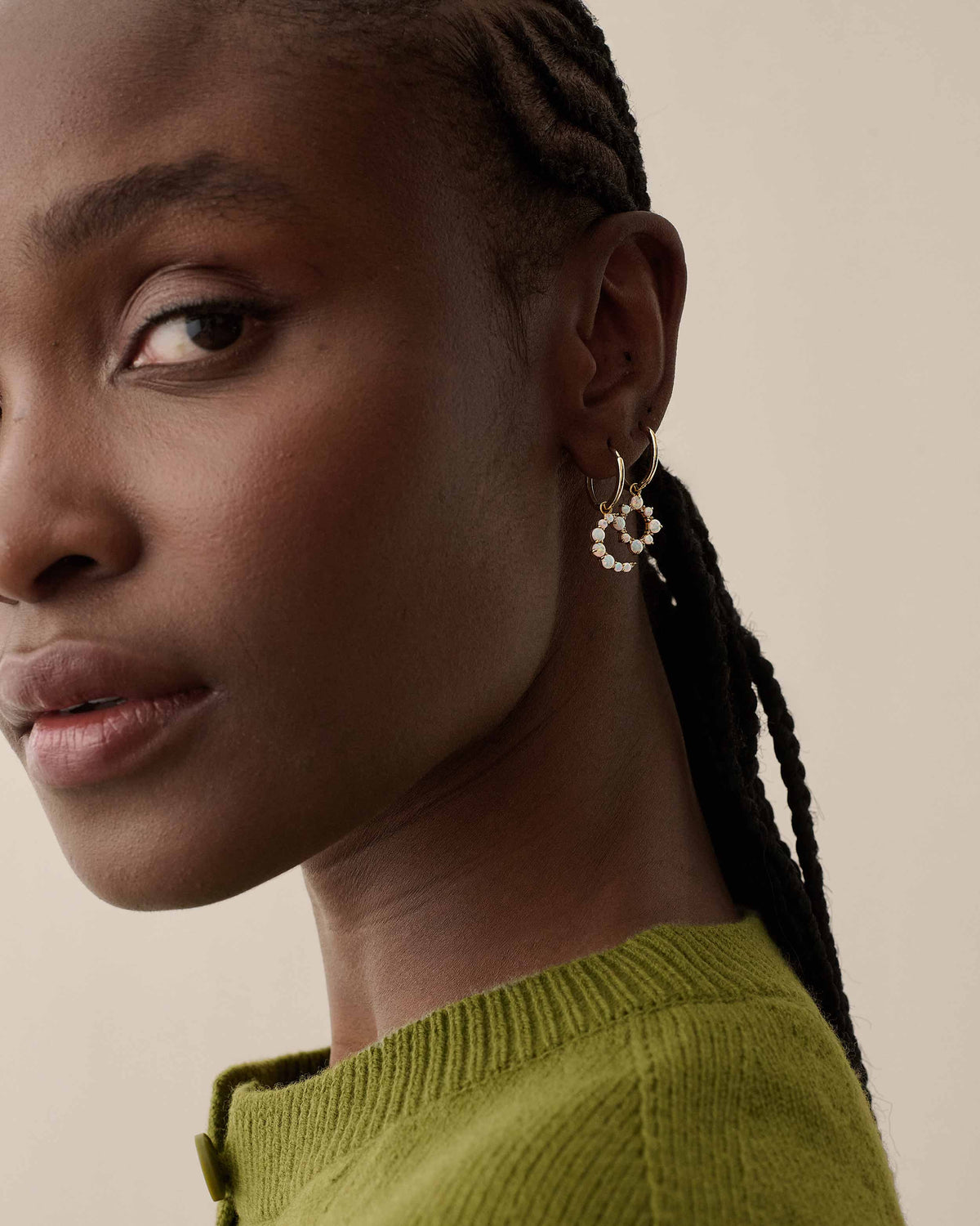 Solar Crescent Opal Drop Earrings
